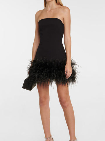 Woochic mini-robe moulante bustier plume mode cocktail Noir S